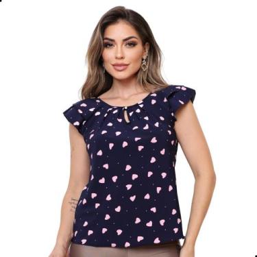 Imagem de Blusinha Feminina Social Crepe Estampa Coração - Look Modas Octavio, A