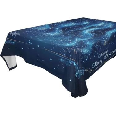 Imagem de Blueangle Toalha de mesa de árvore de Natal com flocos de neve – Toalha de mesa retangular de poliéster impermeável e resistente a manchas para ambientes internos e externos, 152 x 274 cm (48)