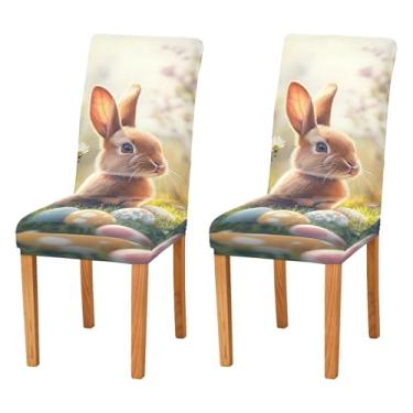 Imagem de SEHANY Lindas capas de cadeira de coelho de conto de fadas para sala de jantar, conjunto de 2, capa protetora elástica removível e lavável para cadeira de jantar para cozinha, hotel, festa, decoração