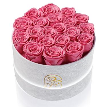 Imagem de Presentes para mulheres, caixa de flores de rosas preservadas, caixa de veludo de luxo com 20 rosas, flores preservadas, presente romântico para ela, esposa, namorada, aniversário, aniversário, Natal