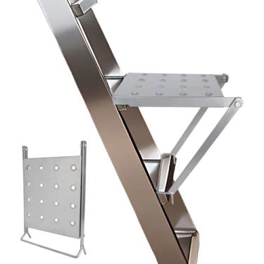 Imagem de Plataforma Escada Dobrável, Antiderrapante Estável Plataforma Trabalho Bandeja Ferramentas para Escadas de Abrir e de Extensão Acessórios para Pintores & DIY Capacidade 136kg (Prata)