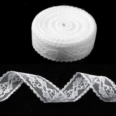 Imagem de Fita de renda branca de 2,5 cm x 20 jardas para embrulho de presente, fita de acabamento de renda, artesanato, fitas florais para embrulho de presente, decoração de vestido de casamento, Natal