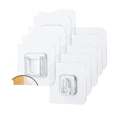 Imagem de Ganchos de parede adesivos de dupla face, ganchos de sucção transparentes e fortes, suportes de armazenamento de cozinha e banheiro (10 peças (5 pares))