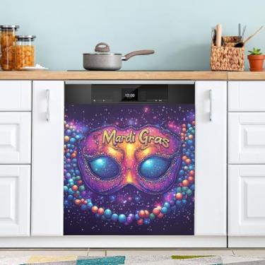 Imagem de ATTX Máscara colorida Mardi Gras capa magnética para lava-louças | Adesivo decorativo de eletrodomésticos de 58 x 66 cm para armários domésticos e eletrodomésticos (124)