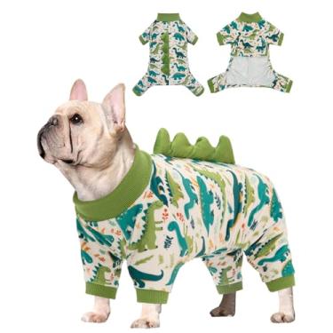 Imagem de CuteBone Pijama de fantasia de dinossauro para cães, casaco de dormir de veludo de cristal de elastano elástico para cães pequenos, roupas macias e quentes para o clima frio, pulôver aconchegante com