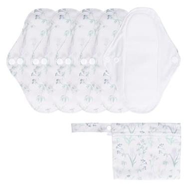 Imagem de Absorvente menstrual lavável Absorvente higiênico reutilizável Premium confortável respirável forte absorção de água para mulheres uso diurno e noturno tecido reciclado 5 unidades (Flores)