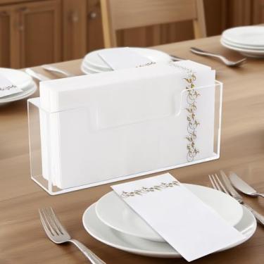 Imagem de BSSN Conjunto de 100 guardanapos descartáveis com suporte, conjunto de toalhas de papel de mão para jantar decorativo de festa, suporte de guardanapo acrílico transparente à prova d'água para cozinha