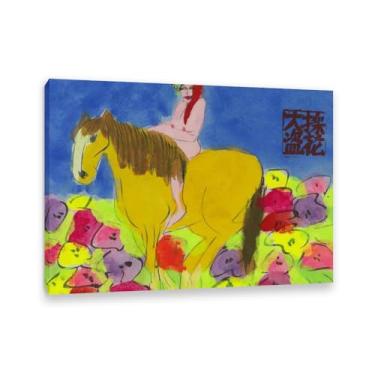 Imagem de SDYJ6GSW Walasse Ting Impressão de arte em tela nua cavaleiro galo famoso floral figura feminina reprodução de pintura colorida grande decoração de parede para quarto 110 x 80 cm (43 x 31 polegadas