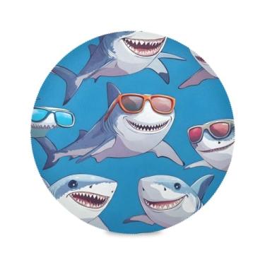 Imagem de STAYTOP Jogo americano redondo com tubarão fofo, 6 peças, tapetes de mesa antiderrapantes fáceis de limpar para casa, cozinha, churrasco, festa, decoração de mesa