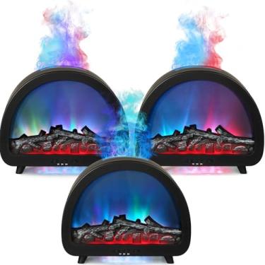 Imagem de Pacote com 3 difusor de óleo essencial de chama, umidificador ultrassônico de névoa fria, 12 cores, luz LED com controle remoto, difusor de aromaterapia para casa, quarto, hotel, escritório, spa, ioga