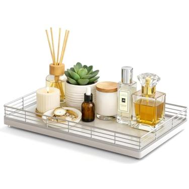 Imagem de Bandeja de vaso sanitário Oka Wood – 33 cm x 20 cm Parte traseira do cesto de vaso sanitário, bandeja de banheiro para bancada, branca e prata