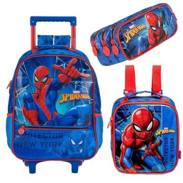 Imagem de Kit Mochila Com Carrinho com Lancheira e Estojo Homem Aranha-Unissex