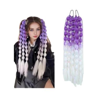 Imagem de Extensão De Rabo De Cavalo Sintético Trançado Colorido Longo Com Elást