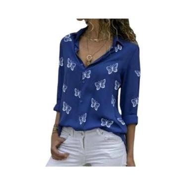 Imagem de Blusa Feminina Oversized Com Estampa De Borboleta, Casual, Manga Longa