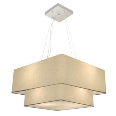 Imagem de Lustre Pendente Duplo Quadrado Vivare Md-4083 Cúpula Em Tecido 70x50cm - Bivolt Algodão-crú 127/220v