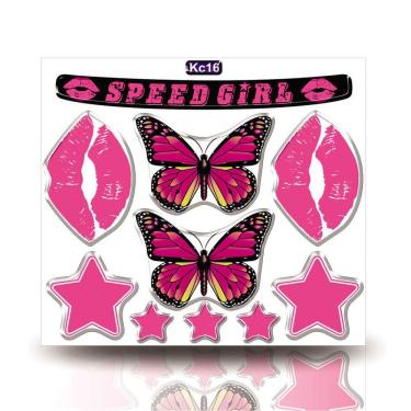 Imagem de Kit Adesivo Decorativo Capacete Resinado 3D, Speed Girls Carro Moto Gp Rosa