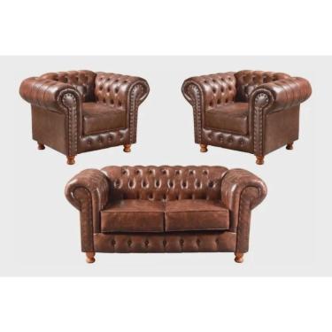 Imagem de Conjunto Namoradeira Com 2 Poltronas Cherterfield