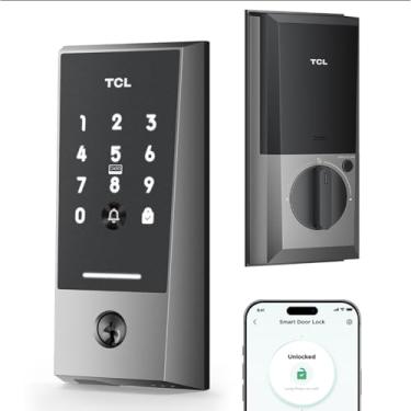 Imagem de TCL Fechadura inteligente D2, fechadura de porta inteligente Wi-Fi integrada, fechadura eletrônica de segurança de entrada sem chave para porta da frente, trava automática, controle de voz, fácil