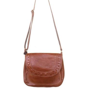Imagem de Bolsa Feminina Transversal Couro Cor Marrom Amarelado
