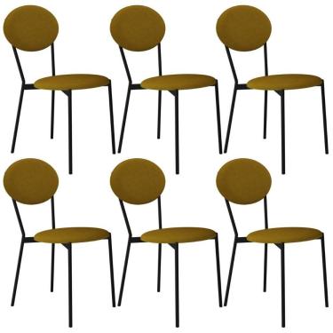 Imagem de Kit 06 Cadeiras Estofada Para Sala De Jantar Azuri Preto C01 Linho Mostarda - Lyam Decor