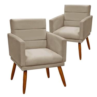 Imagem de Kit 2 Poltronas Decorativas Nina Veludo Bege Marfim Bege Marfim