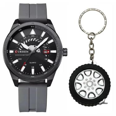 Imagem de Relógio Masculino Curren Luxo Esportivo Aço Inox + Chaveiro-Masculino