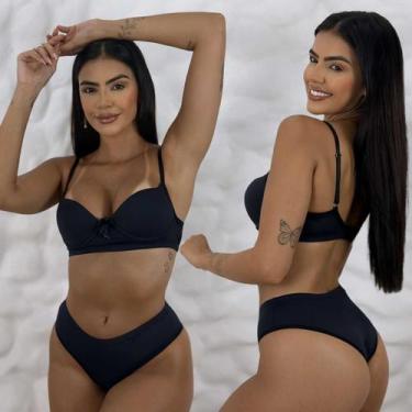 Imagem de Conjunto de Lingerie Básico Calcinha Tanga com Forro em Algodão Confor