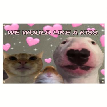 Imagem de Tapeçaria Gostaríamos de um beijo Meme de animais fofos 100x150cm