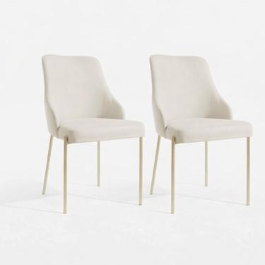 Imagem de Kit 2 Cadeiras Jantar Aurora Pé Metal Dourado Assento Espuma Base Dourada-linho Bege