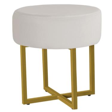 Imagem de Puff Redondo Madrid Veludo Pés De Metal Reforçado Dourado Veludo Bege