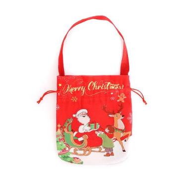 Imagem de Bolsa de presente de Natal, bolsa de tecido de maçã com Papai Noel - y
