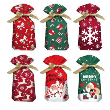 Imagem de Conjunto de sacolas de presente de Natal, pacote com 10 unidades com c