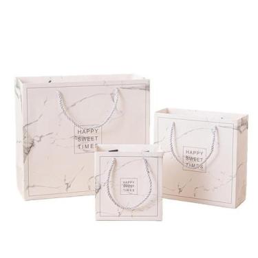 Imagem de Conjunto de sacolas de presente de mármore branco com alças de corda, 