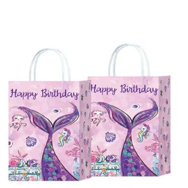 Imagem de Saco de presente Mermaid Tail White Kraft Paper 22x16x8cm, pacote com 