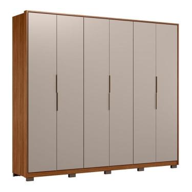 Imagem de Guarda Roupa Casal Atrice D66010kpe 6 Portas Nogueira Nude Prime Tx Com Pés Demóbile - Demartêz