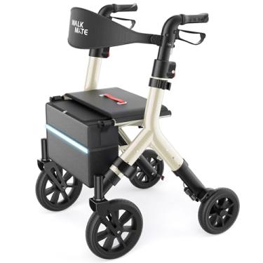 Imagem de WALK MATE Andador Rollator Para Idosos Mais Alto 5,3~7 Pés Com Assento Ajustável Em Altura, Rodas De 10 Polegadas Caminhantes Ocultos Em Arame Design Dobrável Compacto Leve Mobilidade Auxiliar De Ca