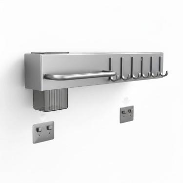 Imagem de Suporte Organizador Cozinha Parede Aço Inox 6 Ganchos Porta Facas Utensílios Cinza 