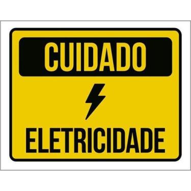 Imagem de Kit 10 Placas Sinalização Cuidado Eletricidade Amarela Ícone - Sinaliz
