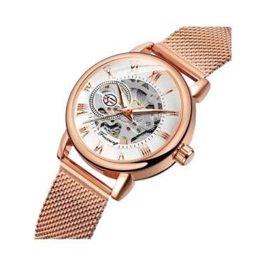 Imagem de Relógio Mecânico Feminino Com Cinto De Malha De Aço Inoxidável, Mostra