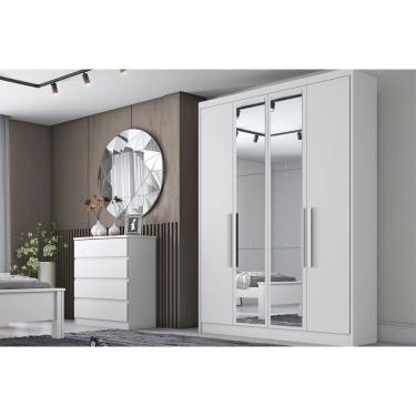 Imagem de Guarda Roupa Solteiro Moderni-Sevilha Plus 4 Portas de Bater 3 Gavetas MDF Neve Móveis Novo Horizonte