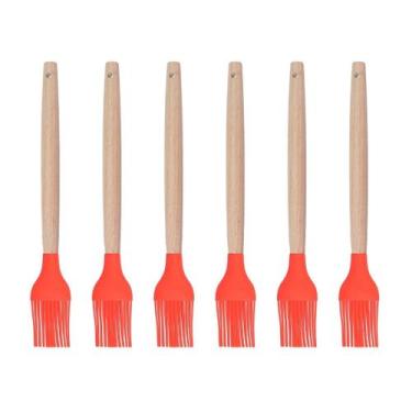 Imagem de Pincel p Cozinha Vermelho Silicone Cabo Bambu Untador - 6un - UNIVENDA