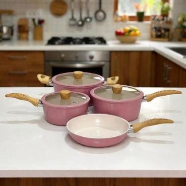 Imagem de Jogo de Panelas 4 Peças 1 Caçarola 2 Panelas 1 Frigideira - Casa das U