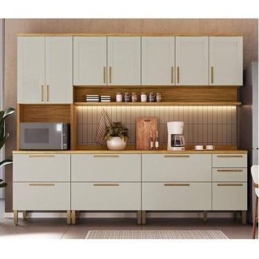 Imagem de Cozinha Completa Modulada 5 Peças com Espaço Micro-ondas 265cm 100% Mdf Estônia Espresso Móveis Amêndoa/Off White
