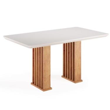 Imagem de Mesa de Jantar 160cm com Tampo de Vidro Munique Viero, Mel/Off White