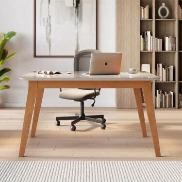 Imagem de Escrivaninha Mesa Escritório 80cm Madeira Maciça Tampo com Vidro Elega