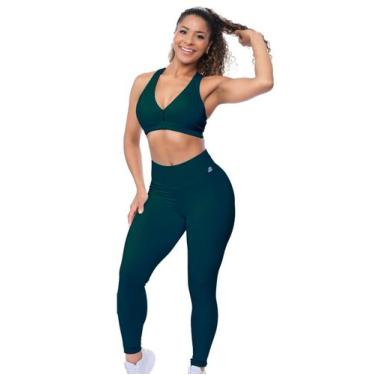 Imagem de Conjunto Fitness Feminino Legging e Top Modelador Cós Alto Zero Transp