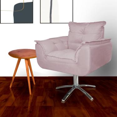 Imagem de Poltrona Estofada Com Base Giratória de Metal Opala Suede Rose - LM DECOR