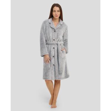 Imagem de Roupão Feminino Jacquard com Lapela Marrom Lohe, Marrom, M