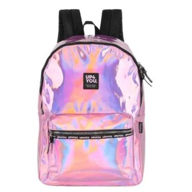 Imagem de Mochila Costas Juvenil Holográfica Reforçada Brilhante Up4you Roxo