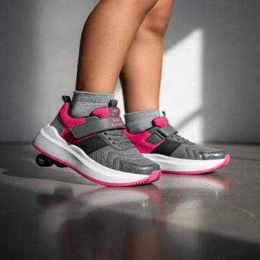 Imagem de Tênis Infantil Bibi Skatenis Rodinhas Casual Patins Menina, Cinza, Ros